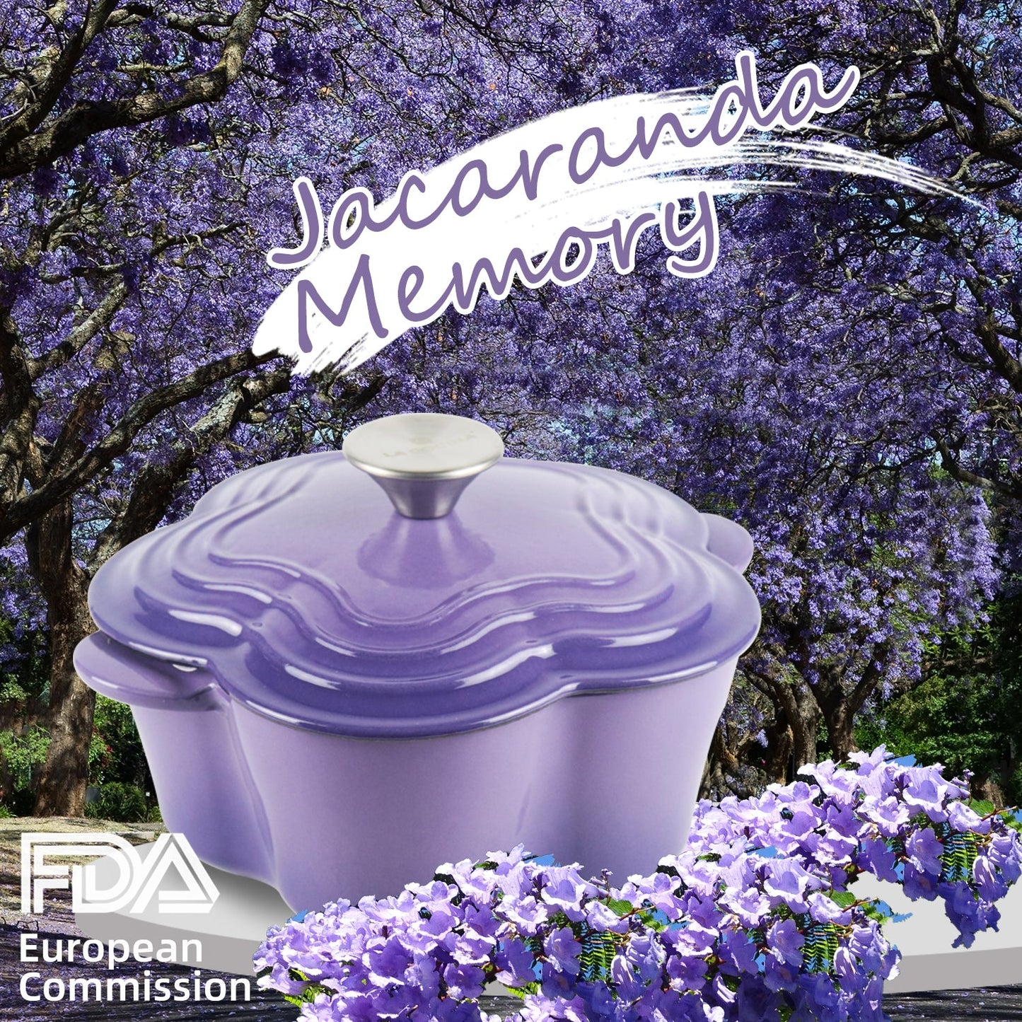 La Cocina 2QT 2-Litre Jacaranda Love Cast Iron 20cm Enamelled Casserole Pot