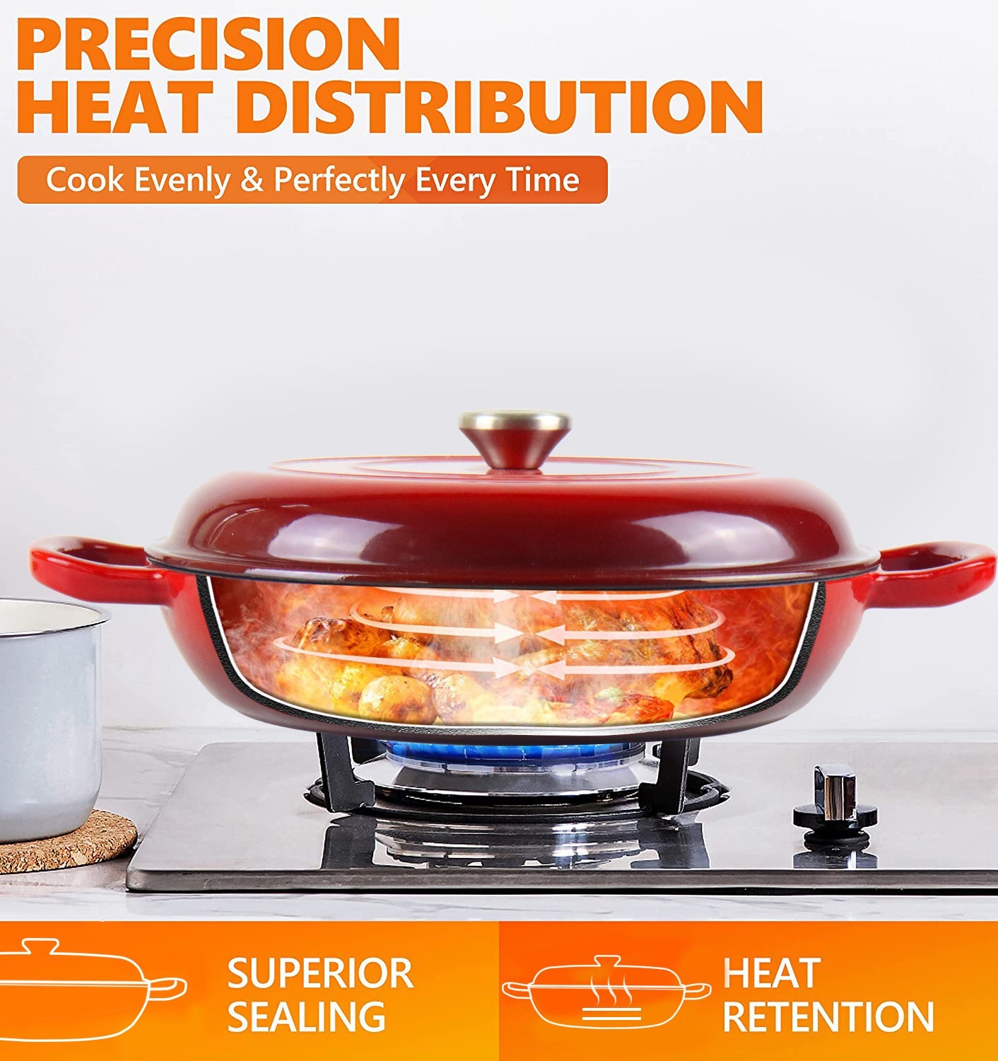 La Cocina African Red Cast Iron Shallow Round Casserole Paella Pot 30cm 3.5L (one pot only)