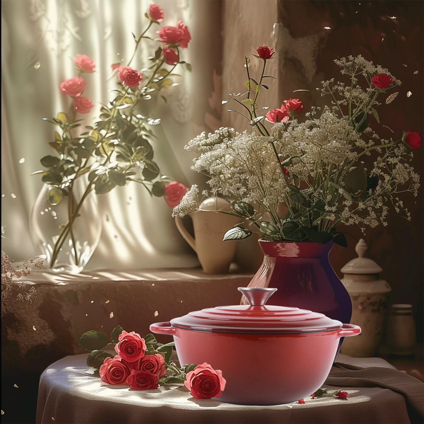 La Cocina 7 Piece African Red Cast Iron Enamel Cookware Set