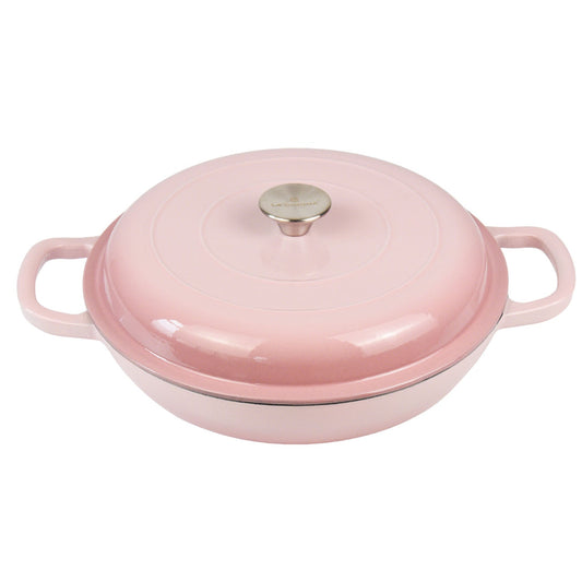 La Cocina 30cm Ombre Pink Cast Iron Shallow Round Casserole Paella Pot - 3.5 Liter
