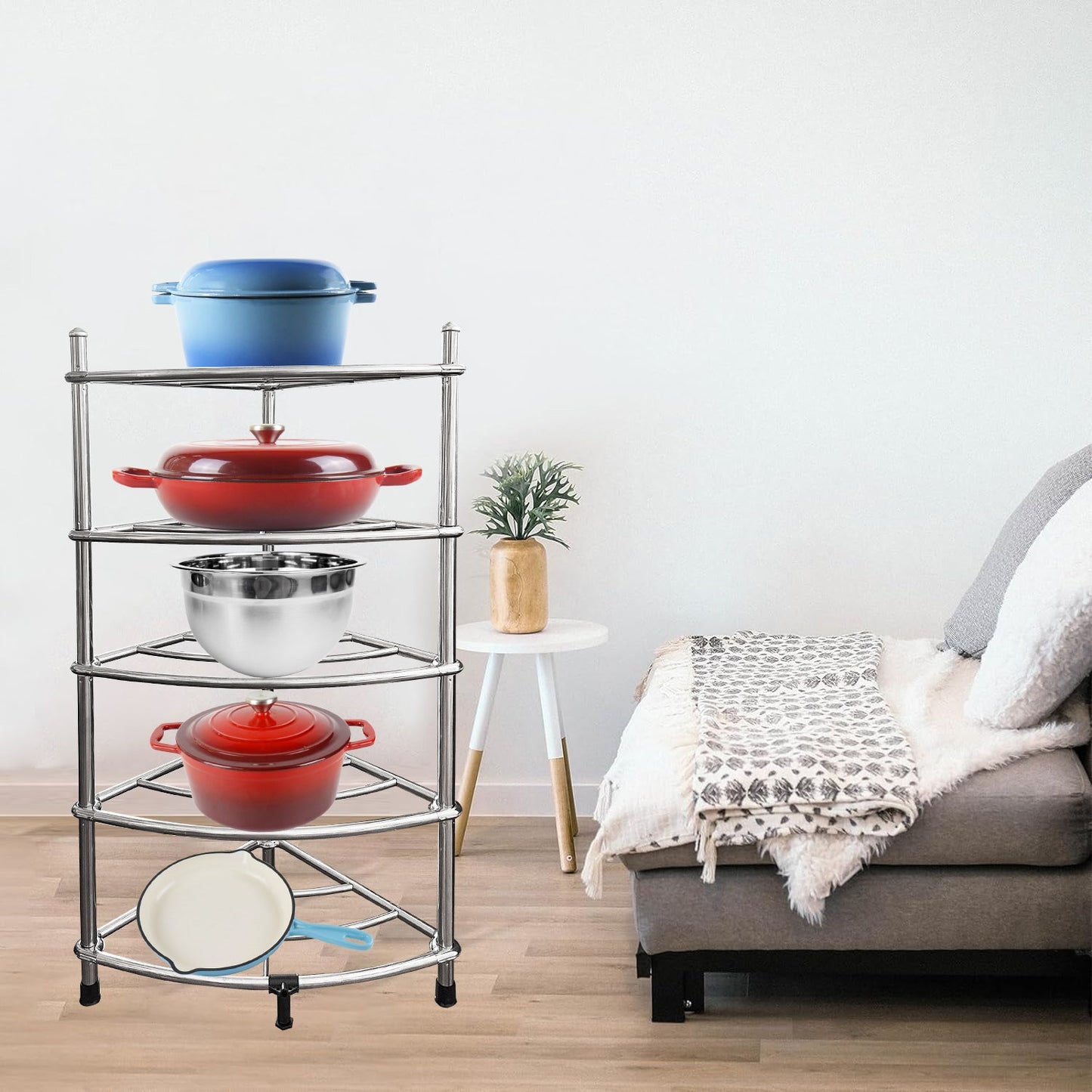 Stainless Steel 5-tier Giant Pot Stand Kitchen Organizer Corner Rack (Pots not included)