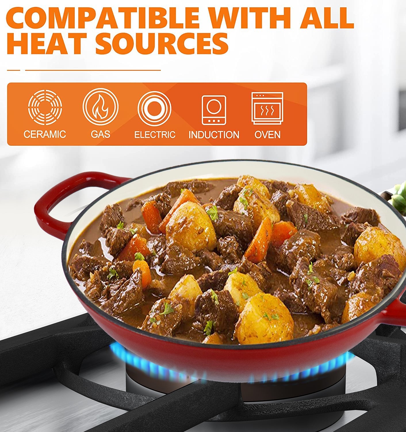 La Cocina African Red Cast Iron Shallow Round Casserole Paella Pot 30cm 3.5L (one pot only)