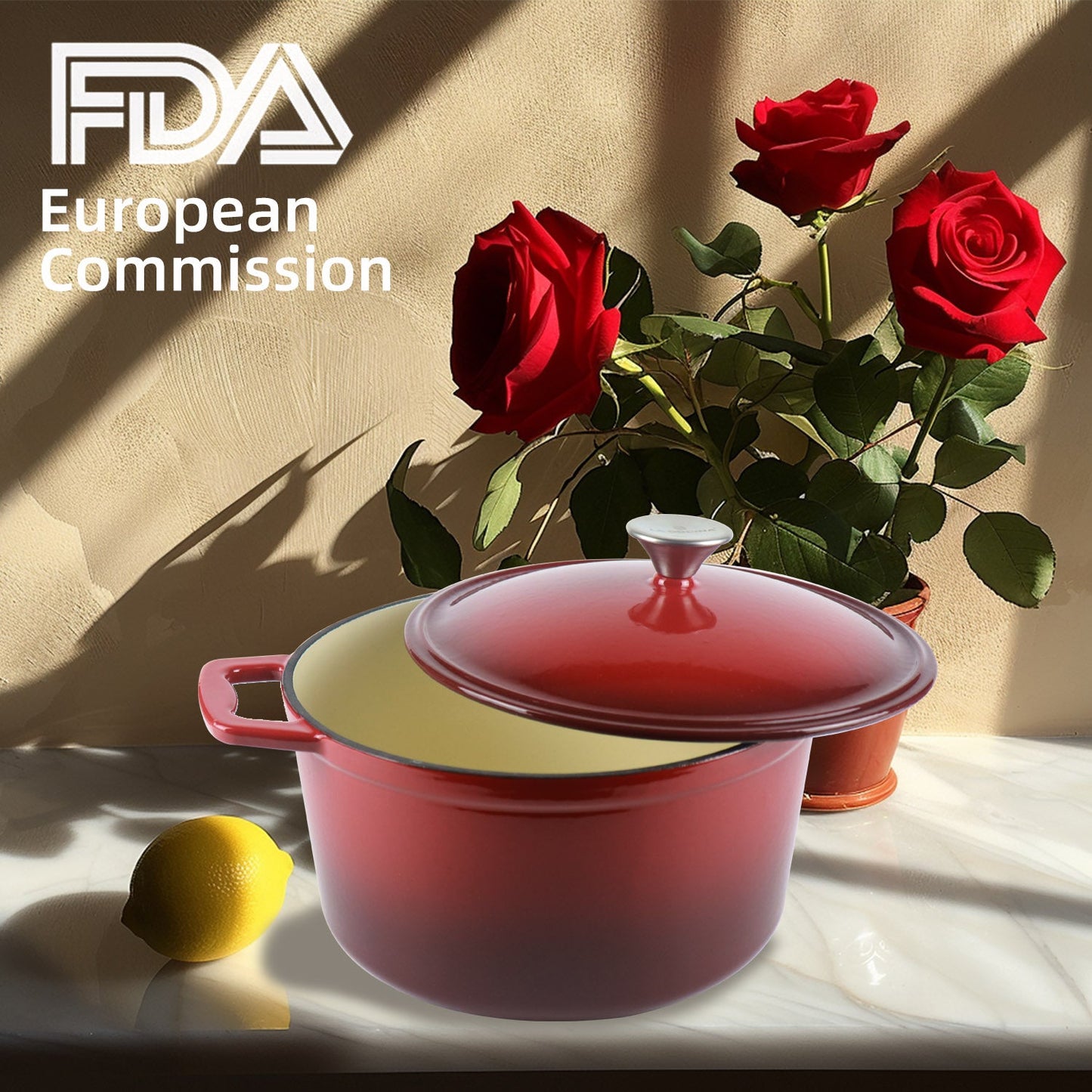 La Cocina 6QT 5.6-Litre Africa Red Cast Iron 26cm Enamelled Round Casserole Pot