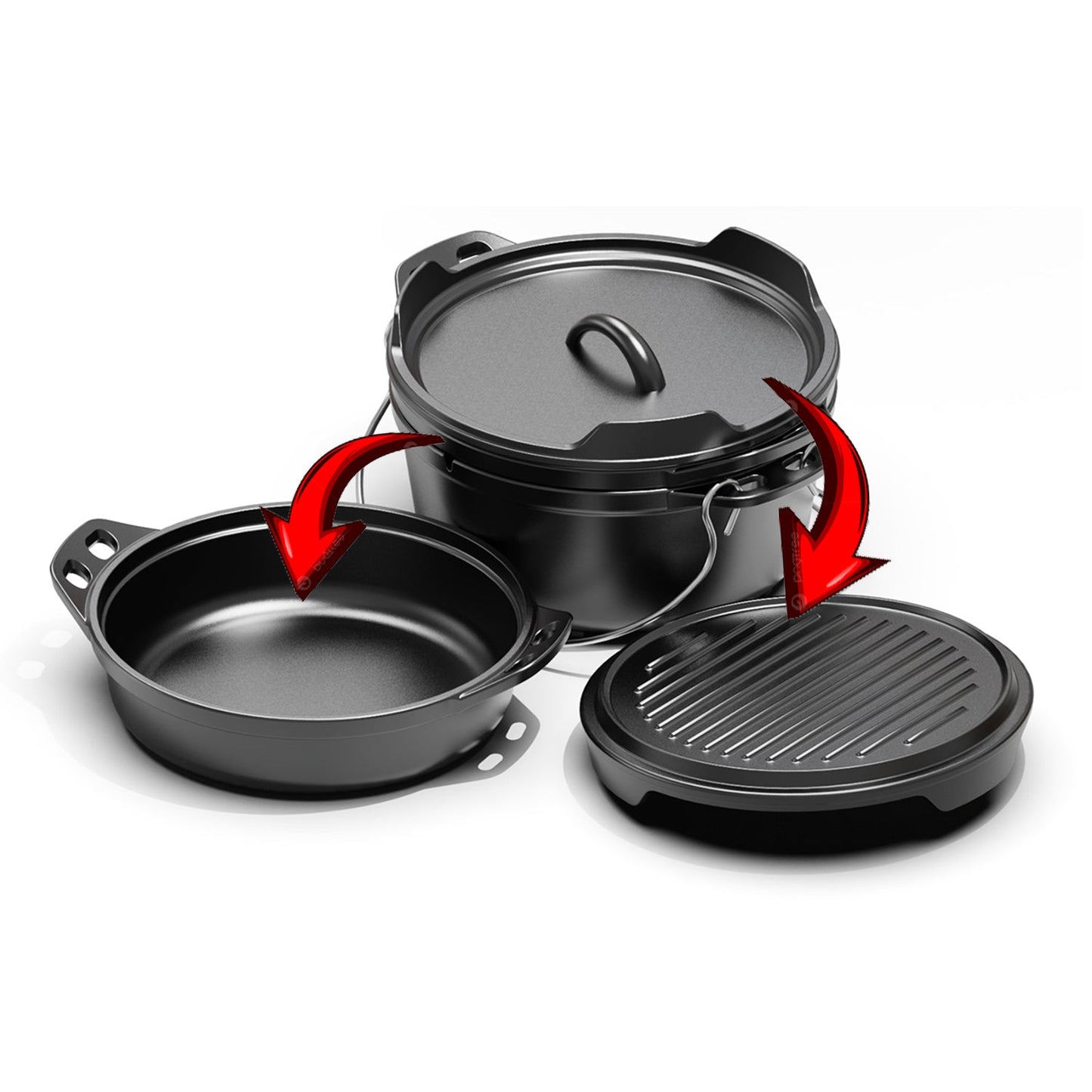 Bon Voyage 3 Piece Pre-Seasoned Heavy Duty Cast Iron Dutch Oven Potjie Pot Set