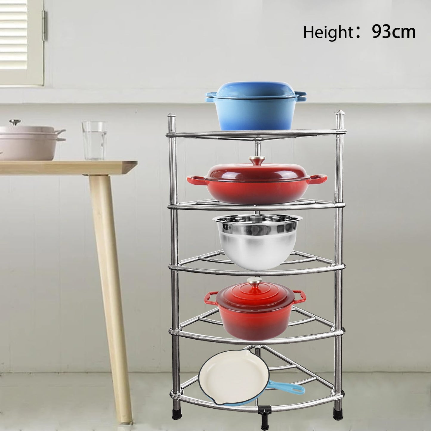 Stainless Steel 5-tier Giant Pot Stand Kitchen Organizer Corner Rack (Pots not included)