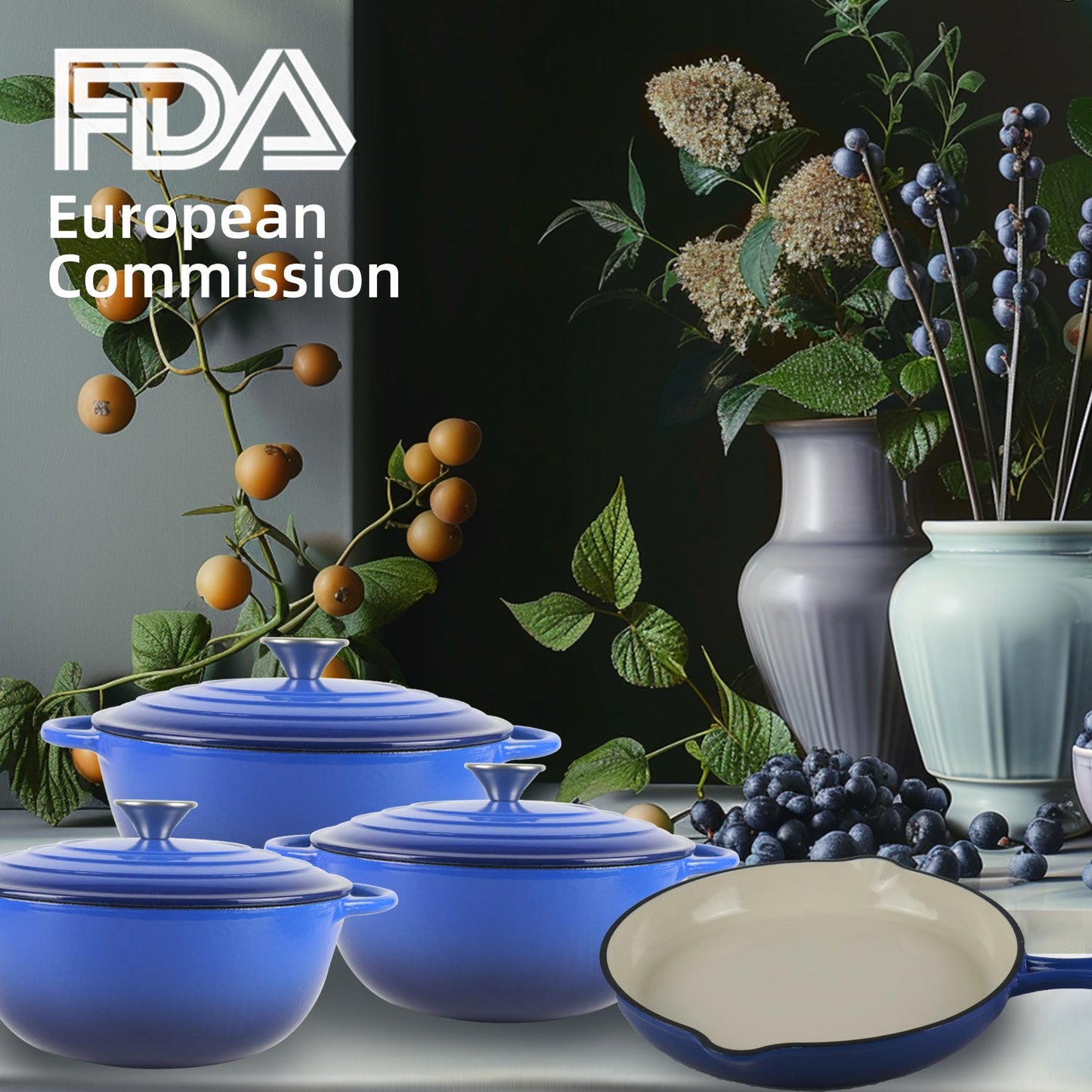 La Cocina 7 Piece Amazon Blue Cast Iron Enamel Cookware Set