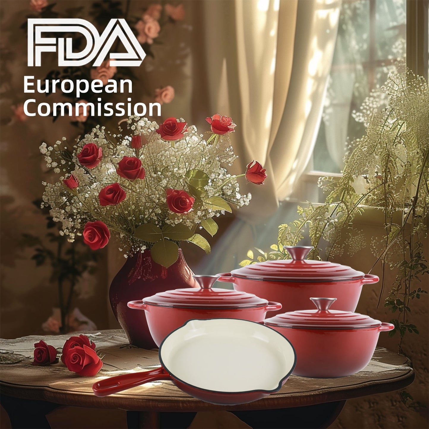 La Cocina 7 Piece African Red Cast Iron Enamel Cookware Set