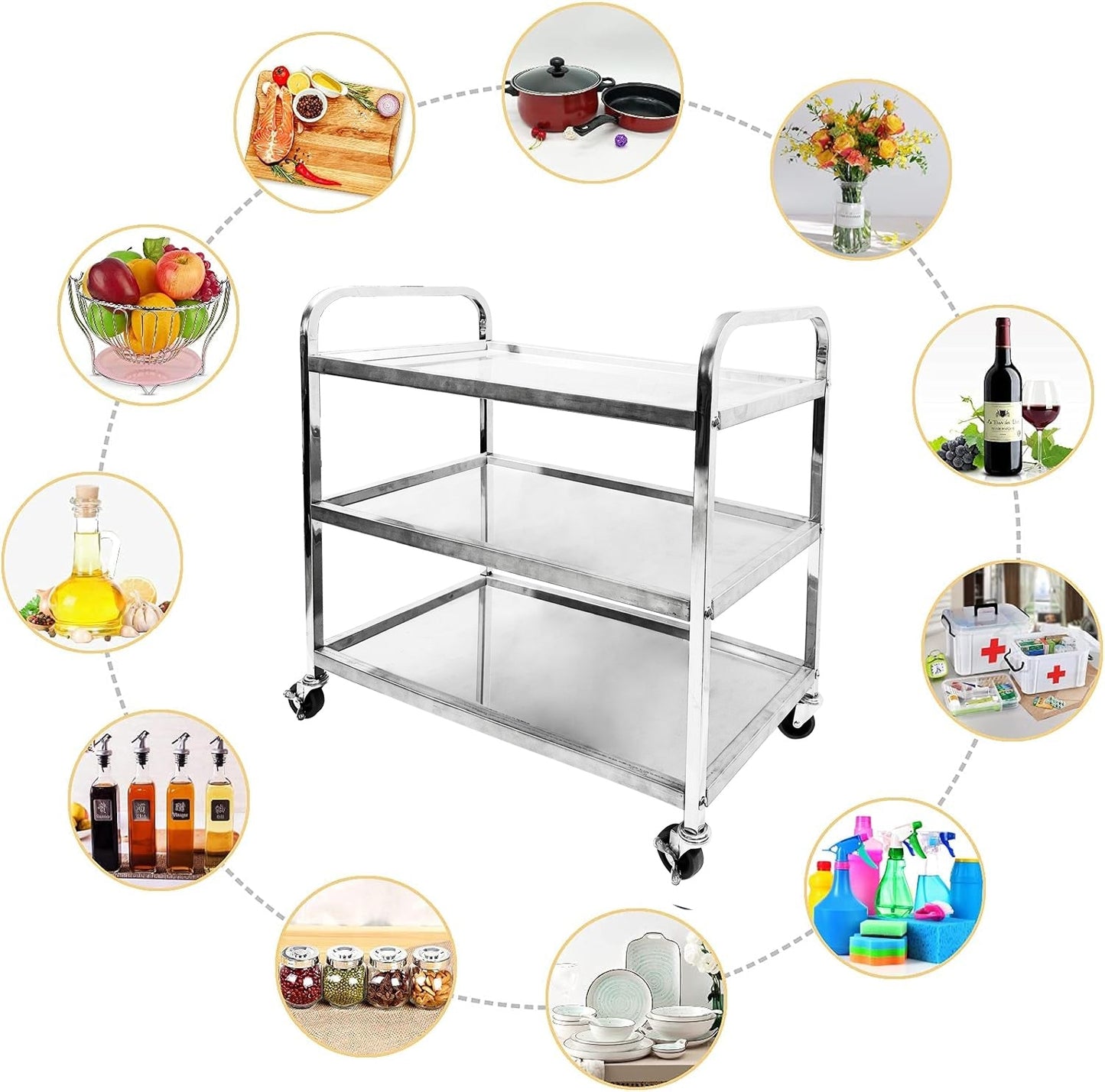 Stainless Steel 3 Tier Trolley, Utility Cart