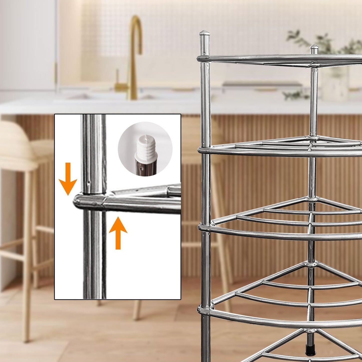 Stainless Steel 5-tier Giant Pot Stand Kitchen Organizer Corner Rack (Pots not included)