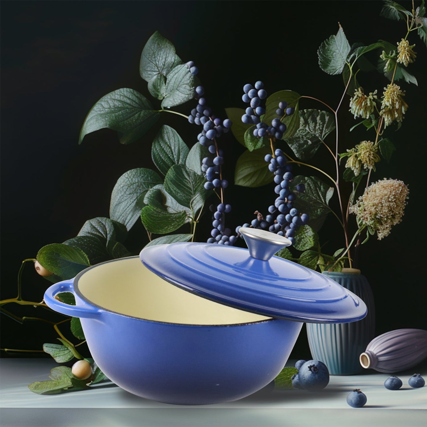 La Cocina 7 Piece Amazon Blue Cast Iron Enamel Cookware Set