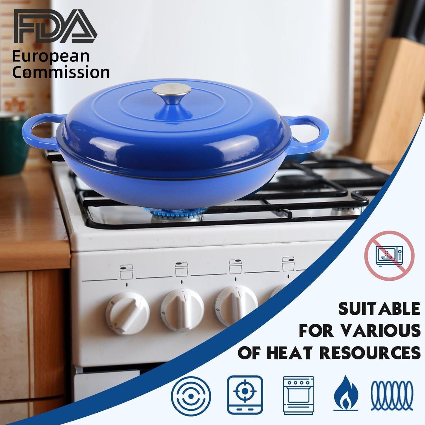 La Cocina 30cm Amazon Blue Cast Iron Shallow Round Casserole Paella Pot - 3.5 Liter