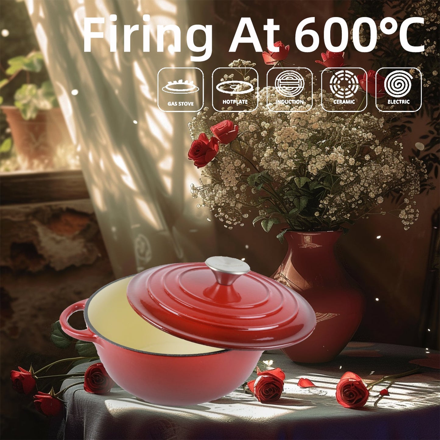 La Cocina 7 Piece African Red Cast Iron Enamel Cookware Set