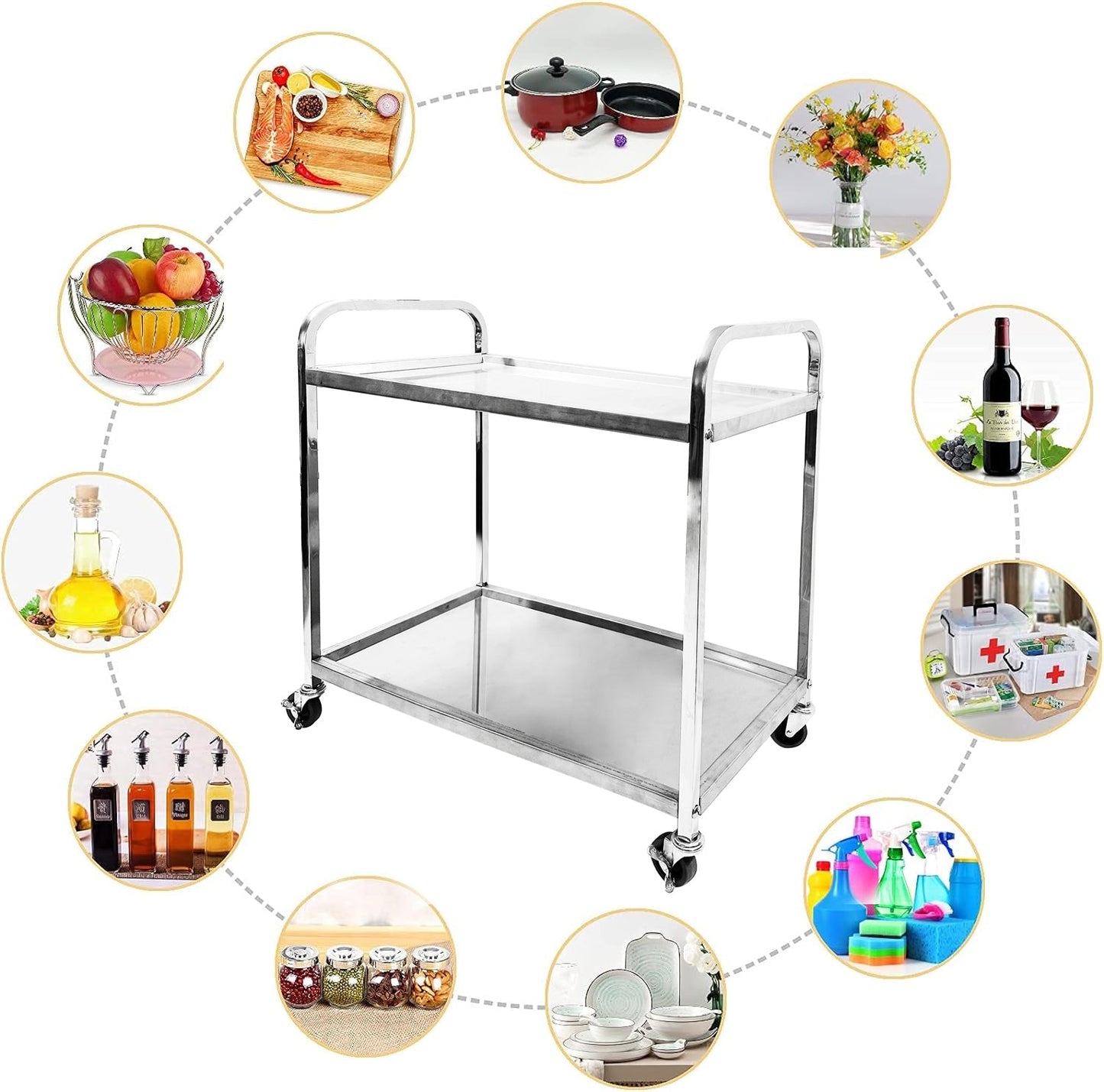Stainless Steel 2 Tier Trolley, Utility Cart
