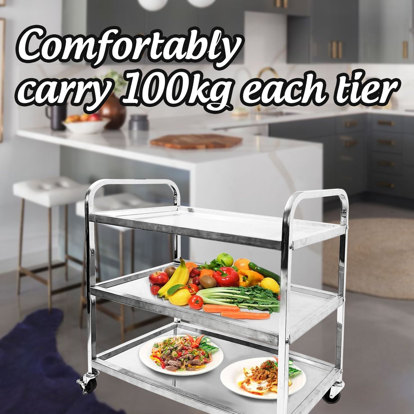 Stainless Steel 3 Tier Trolley, Utility Cart