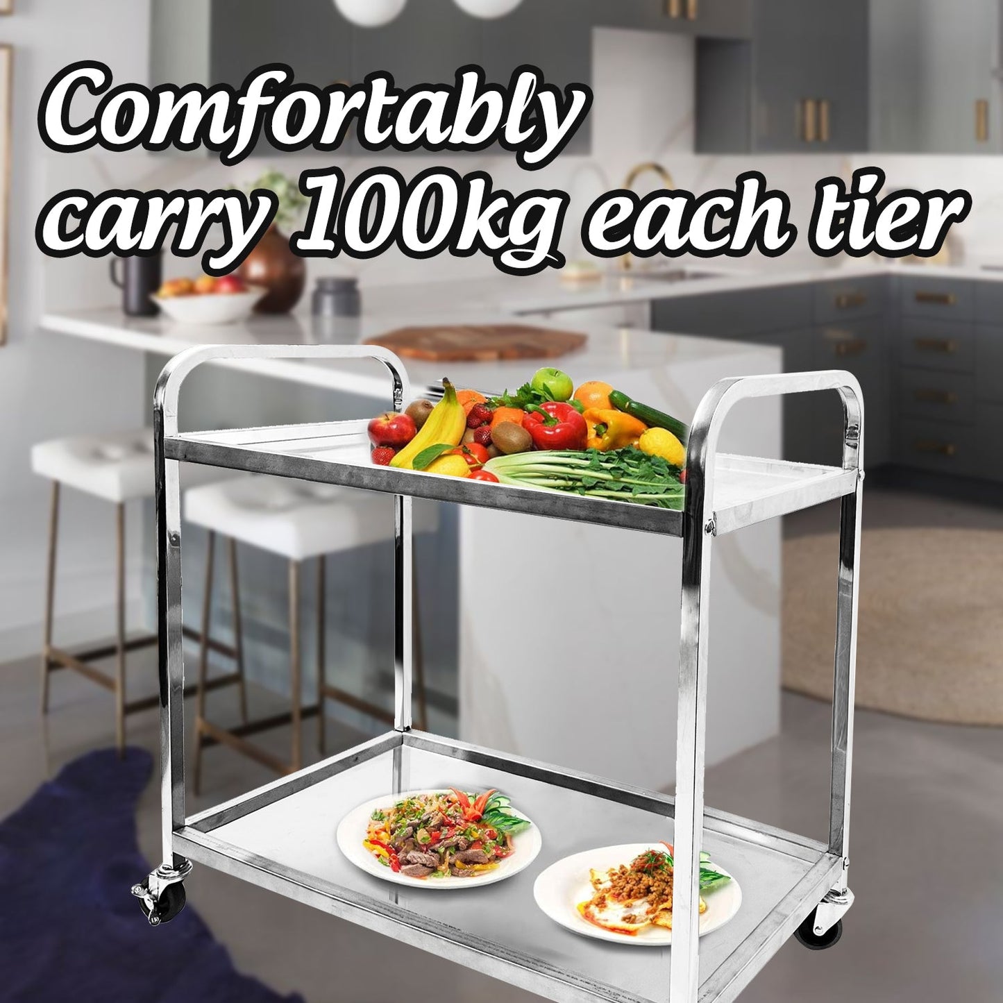 Stainless Steel 2 Tier Trolley, Utility Cart