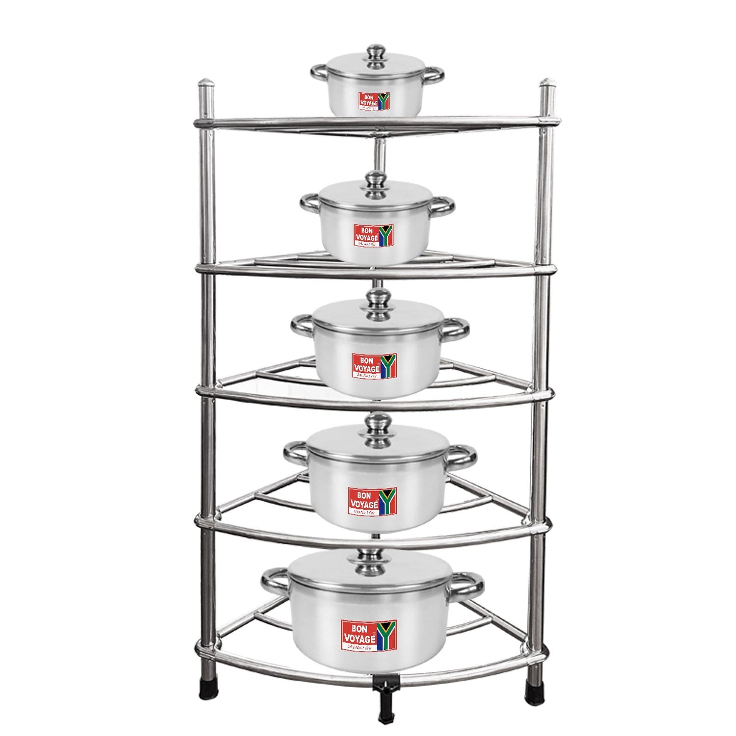 Stainless Steel 5-tier Giant Pot Stand Kitchen Organizer Corner Rack (Pots not included)