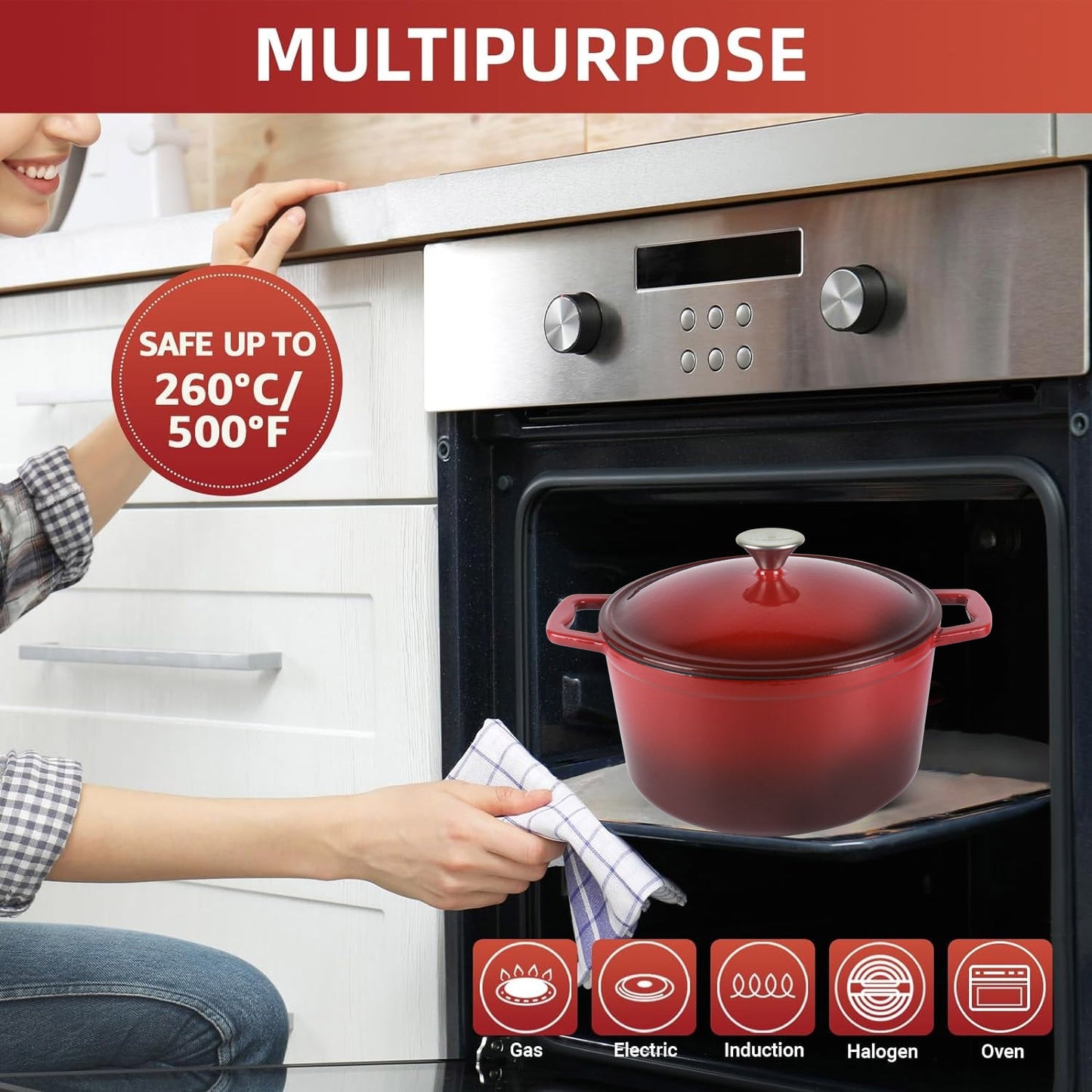 La Cocina 6QT 5.6-Litre Africa Red Cast Iron 26cm Enamelled Round Casserole Pot