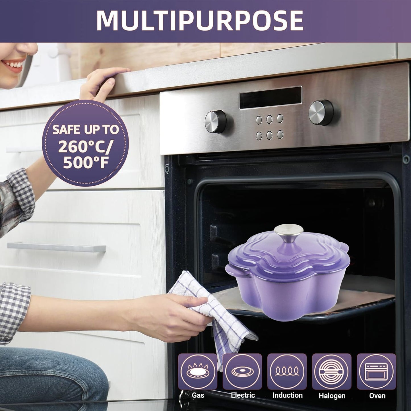 La Cocina 2QT 2-Litre Jacaranda Love Cast Iron 20cm Enamelled Casserole Pot