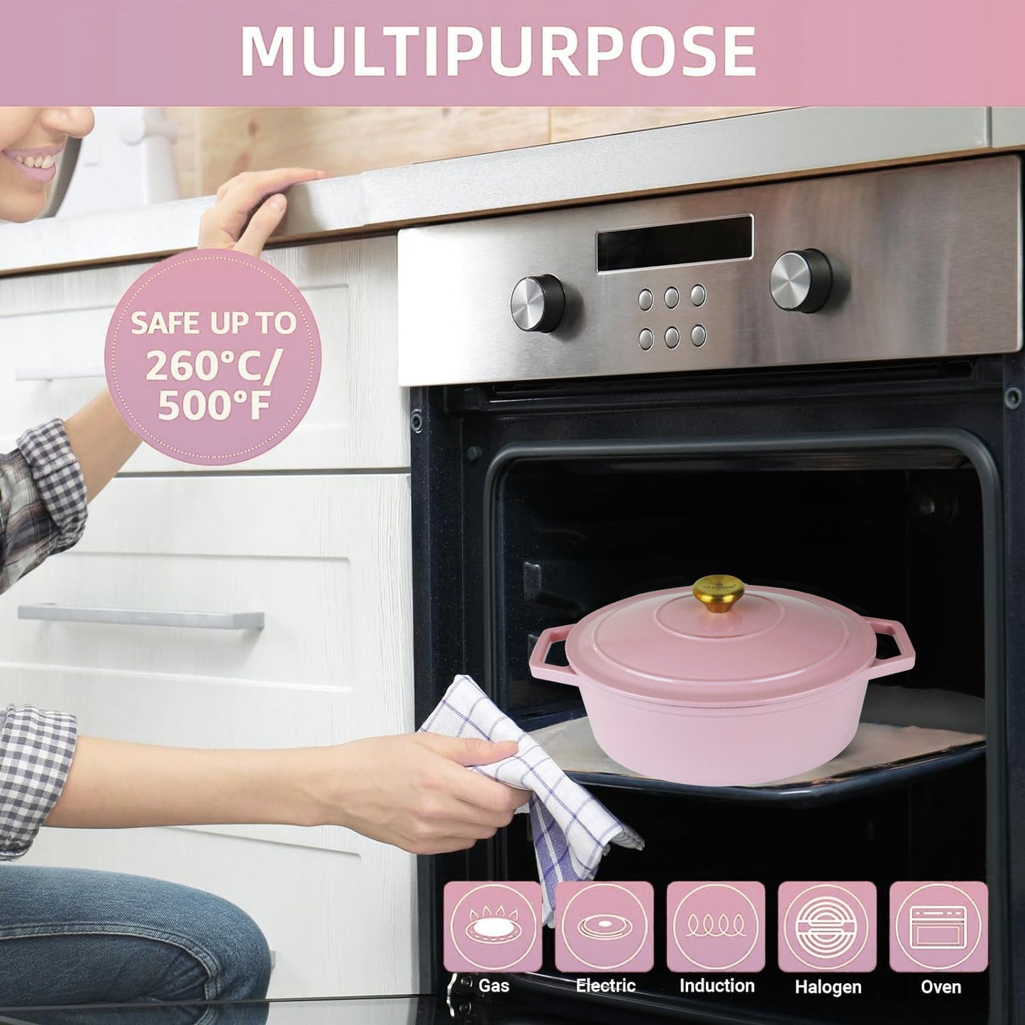 La Cocina 5 Piece Pink Limited Edition Cast Iron Enamel Cookware Set