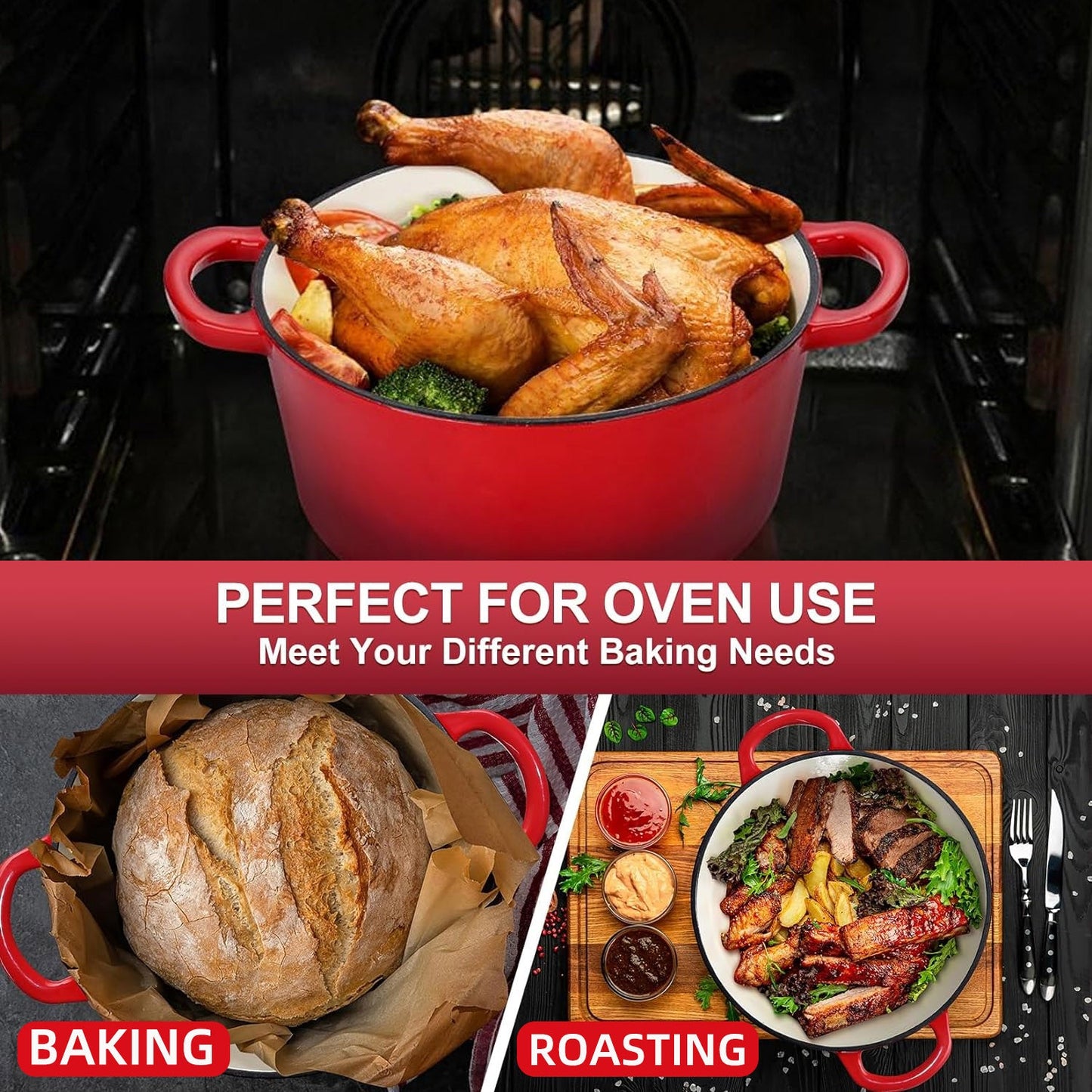 La Cocina 6QT 5.6-Litre Africa Red Cast Iron 26cm Enamelled Round Casserole Pot