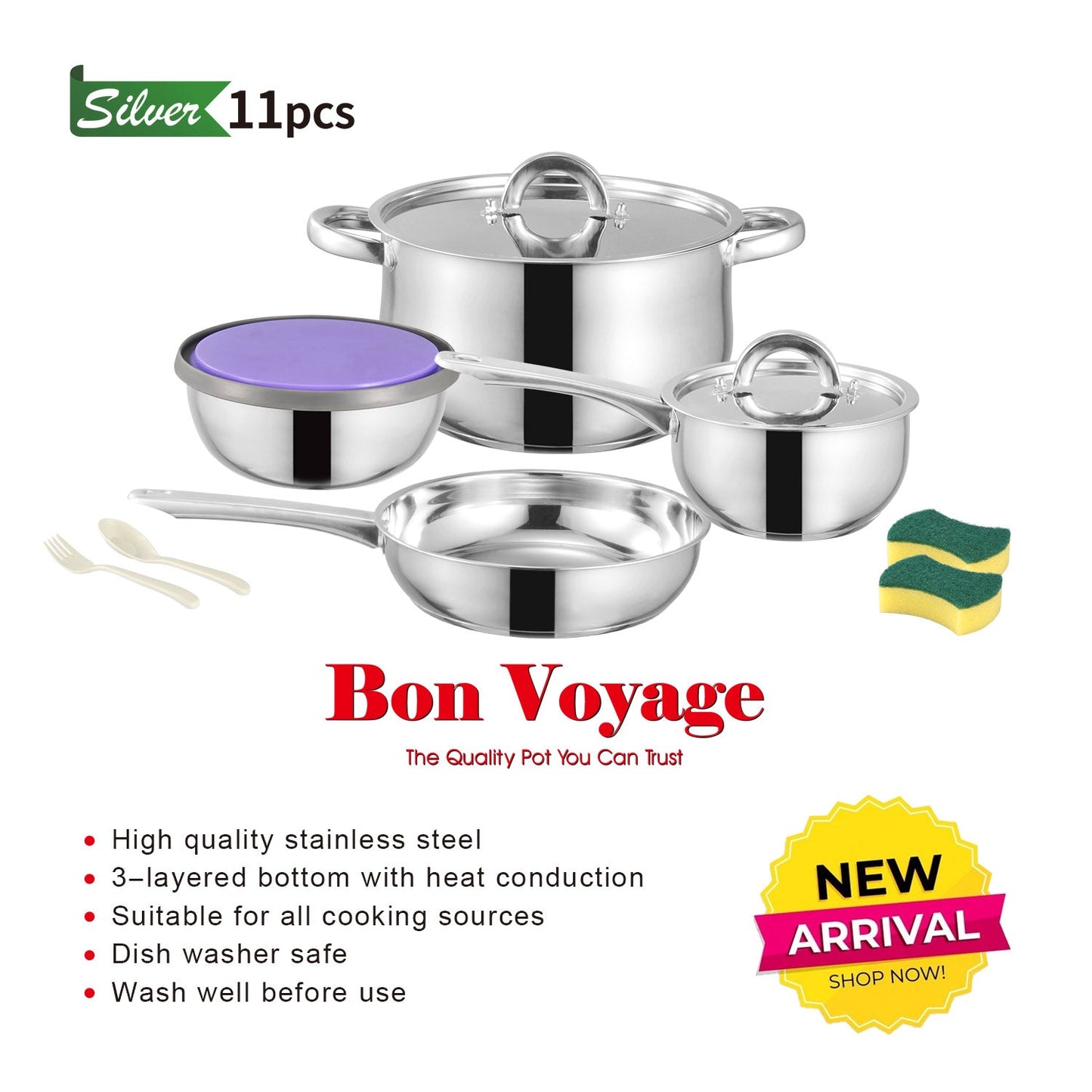 Bon Voyage Silver 11 Piece Stainless Pots Set