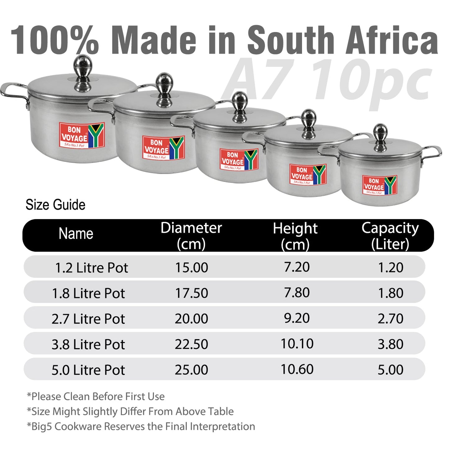 Bon Voyage Ace 10 Piece Aluminium Casseroles With Steel Handles A7