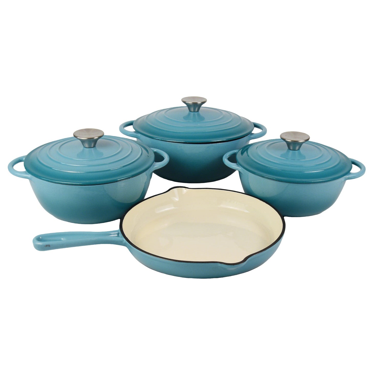 La Cocina 7 Piece Turquoise Cast Iron Enamel Cookware Set