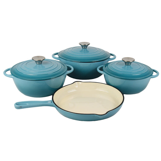 La Cocina 7 Piece Turquoise Cast Iron Enamel Cookware Set