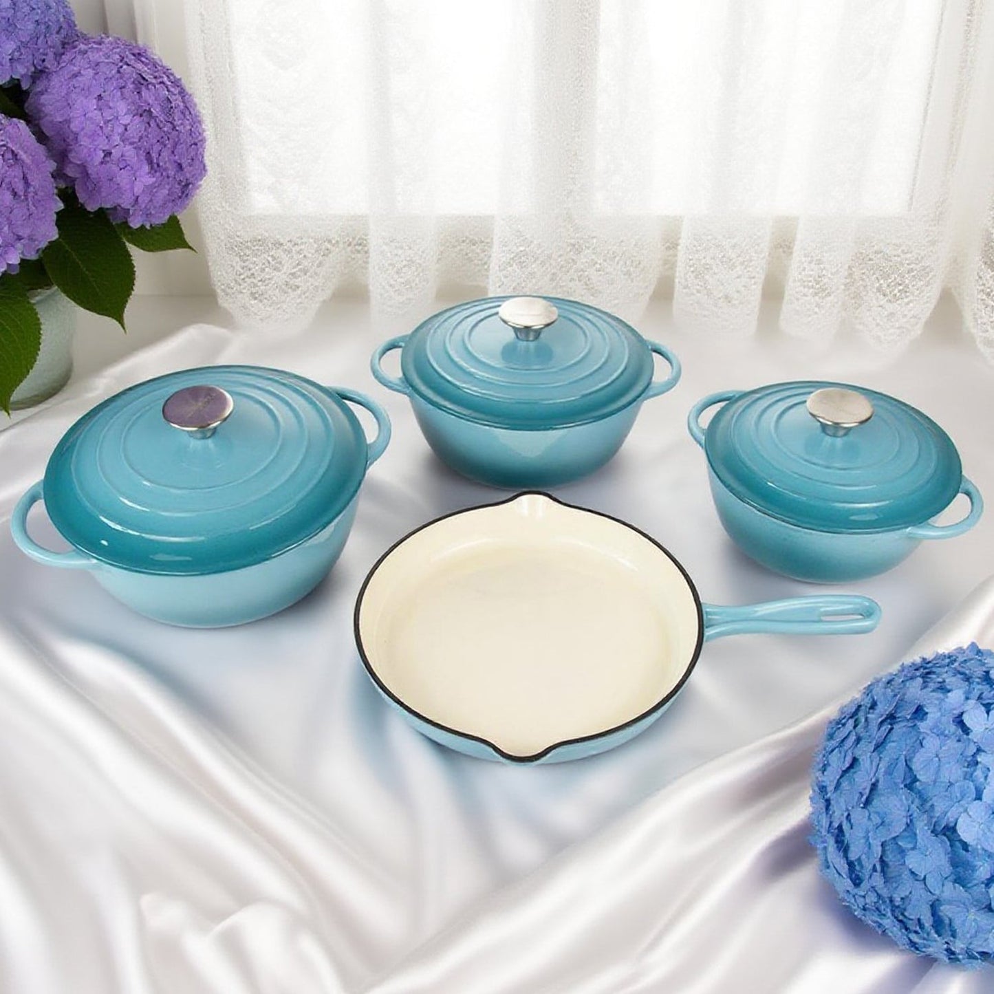 La Cocina 7 Piece Turquoise Cast Iron Enamel Cookware Set