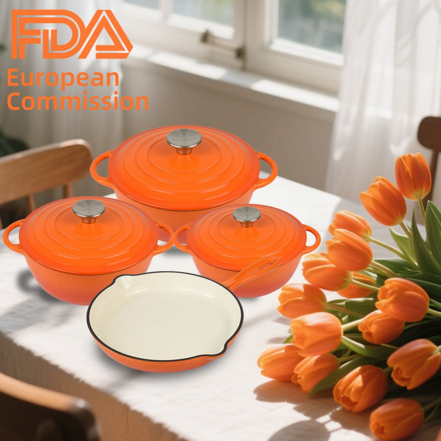 La Cocina 7 Piece Amber Cast Iron Enamel Cookware Set