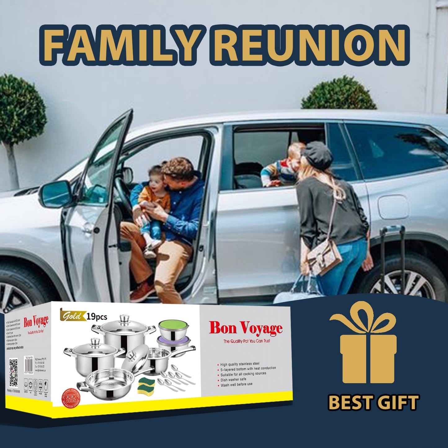 Bon Voyage Gold 19 Piece Stainless Pots Set