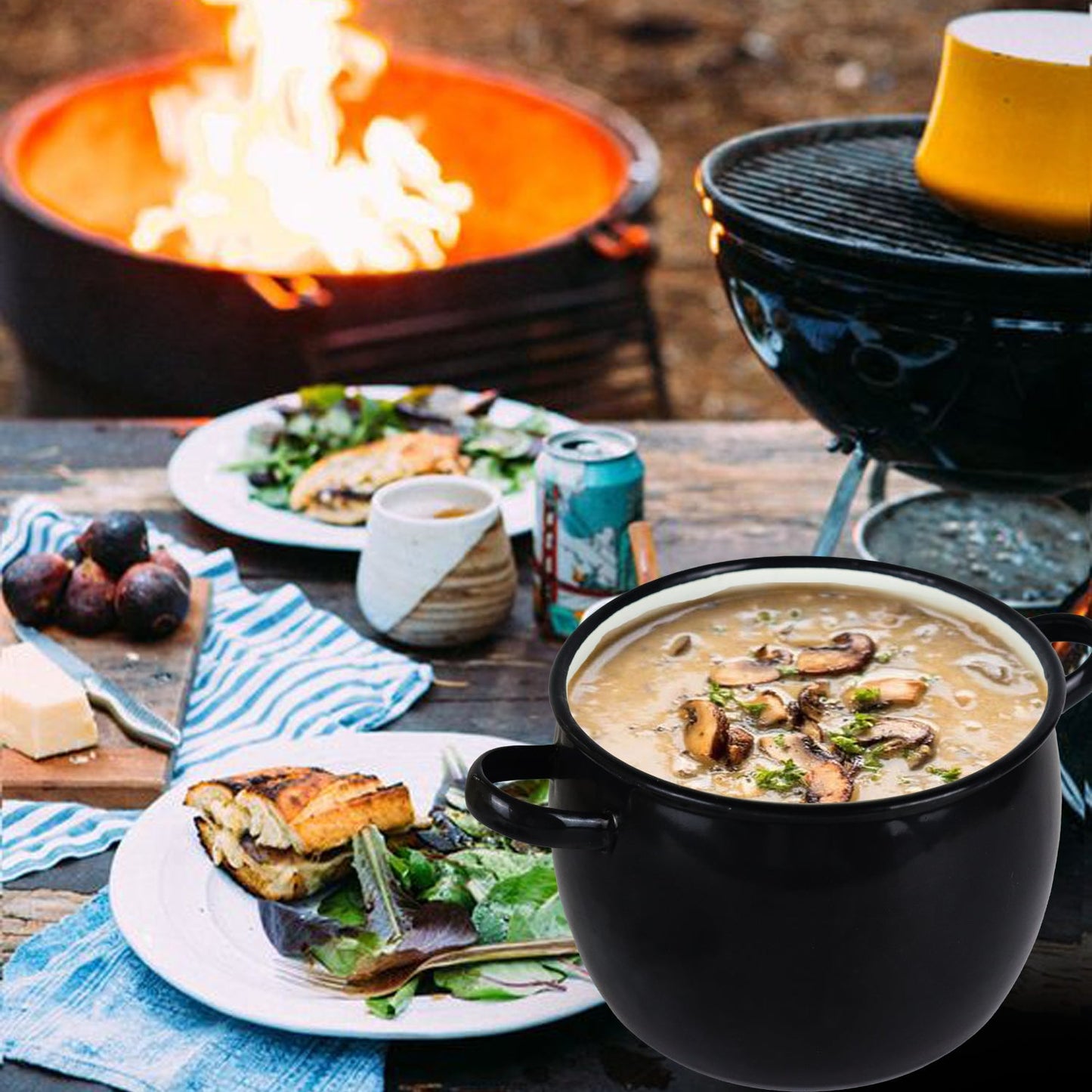 New World Enamel Bow Handle Belly Pot