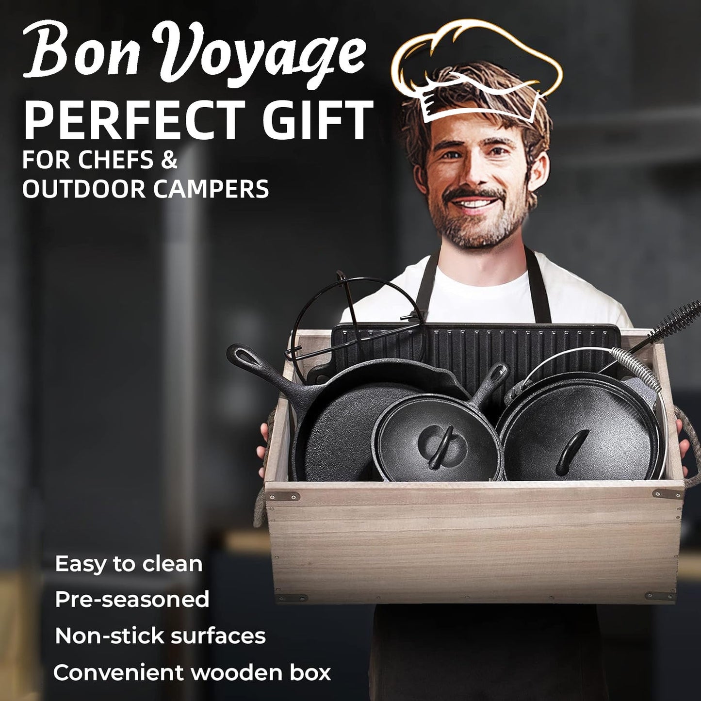 Bon Voyage 7 Piece Pre-Seasoned Heavy Duty Cast Iron Camping Set