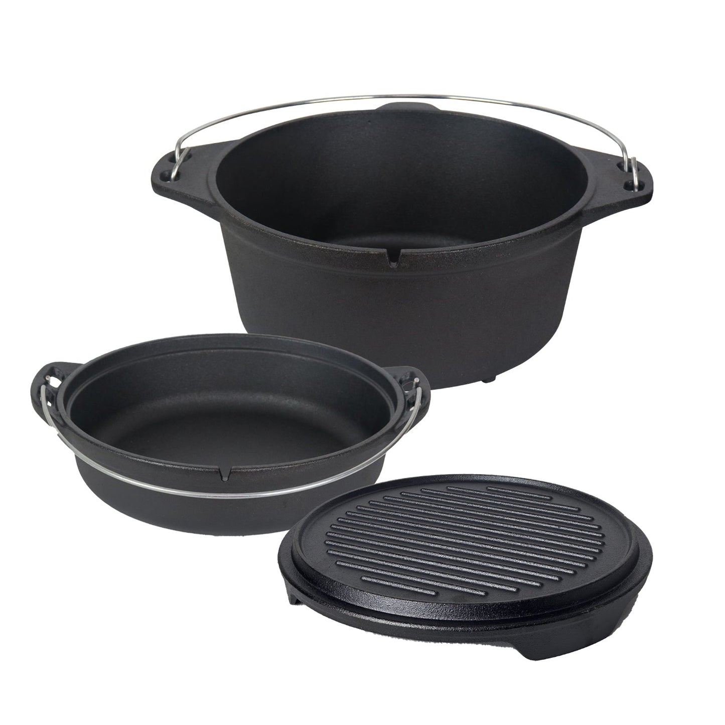 Bon Voyage 3 Piece Pre-Seasoned Heavy Duty Cast Iron Dutch Oven Potjie Pot Set