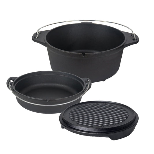Bon Voyage 3 Piece Pre-Seasoned Heavy Duty Cast Iron Dutch Oven Potjie Pot Set