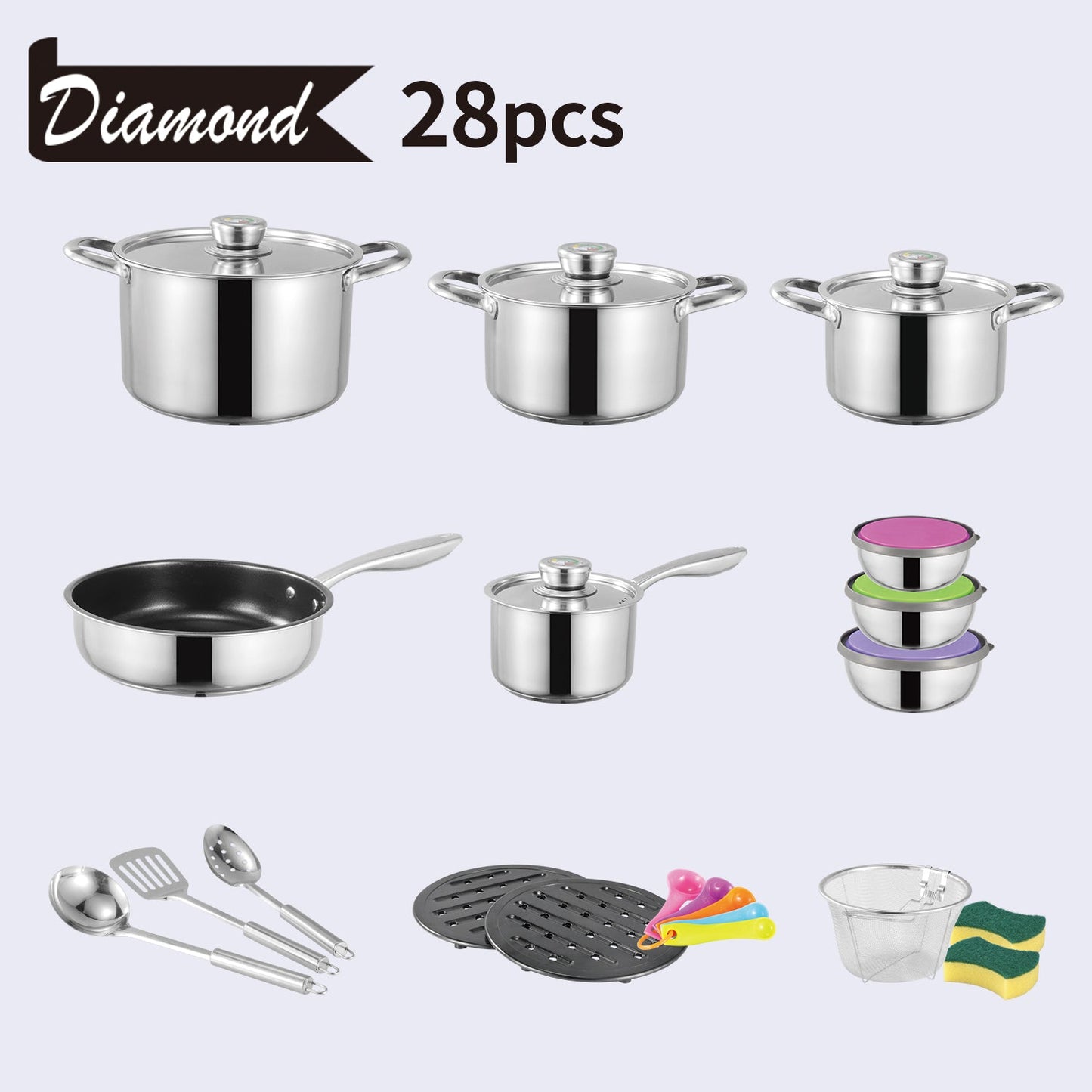 Bon Voyage Diamond 28 Piece Stainless Pots Set