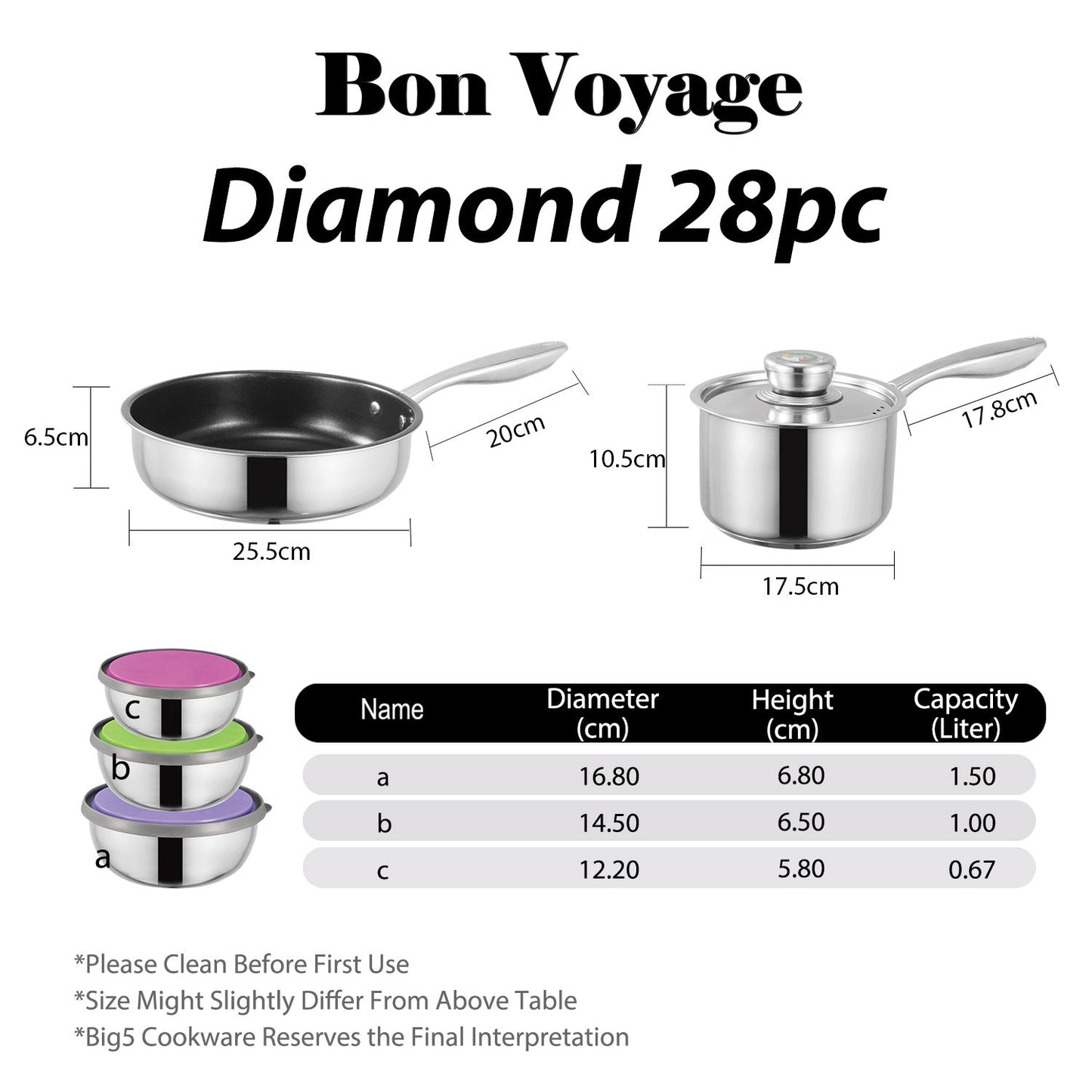 Bon Voyage Diamond 28 Piece Stainless Pots Set