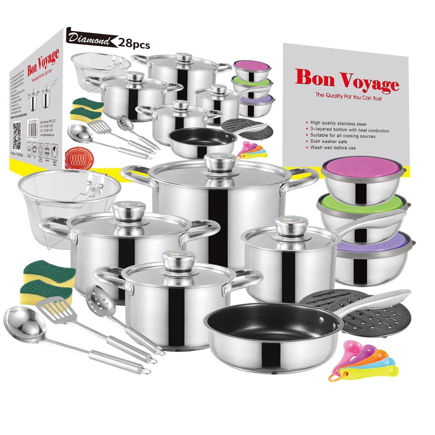 Bon Voyage Diamond 28 Piece Stainless Pots Set