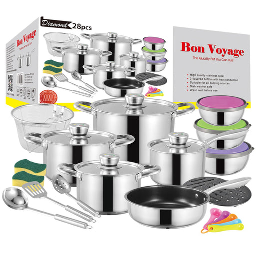 Bon Voyage Diamond 28 Piece Stainless Pots Set