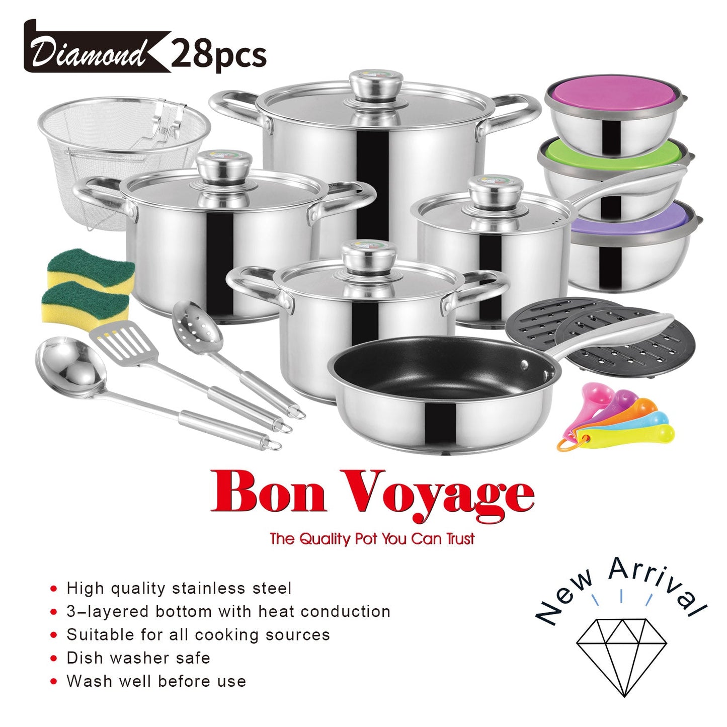 Bon Voyage Diamond 28 Piece Stainless Pots Set