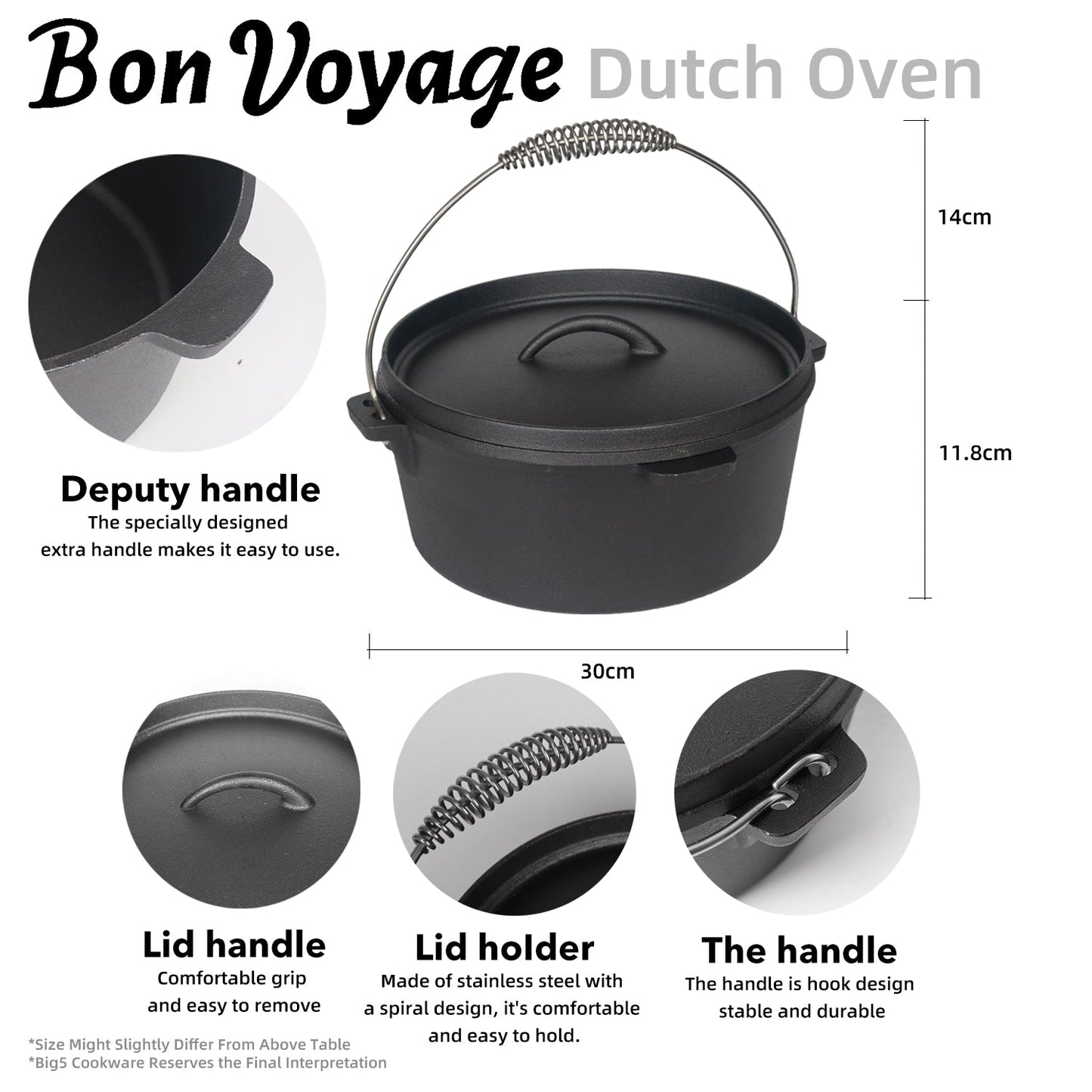 Bon Voyage 7 Piece Pre-Seasoned Heavy Duty Cast Iron Camping Set