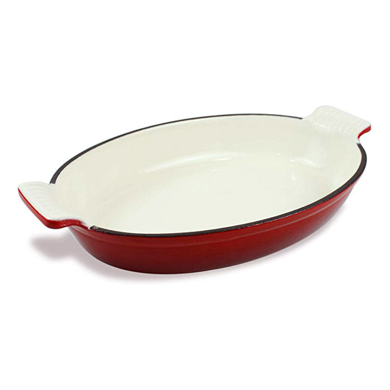 French Cast Iron Enamel Oval Baking Pan Lasagna Pan with Free Gift Oven Glove