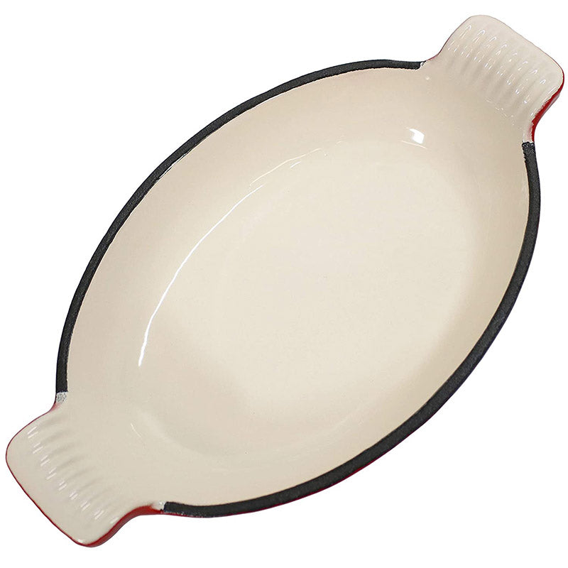 French Cast Iron Enamel Oval Baking Pan Lasagna Pan with Free Gift Oven Glove