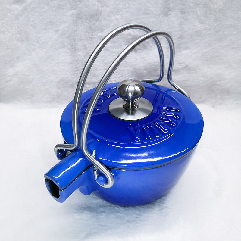 French Cast Iron Teapot Tea Pot Kettle 1150ml with FREE Strainer