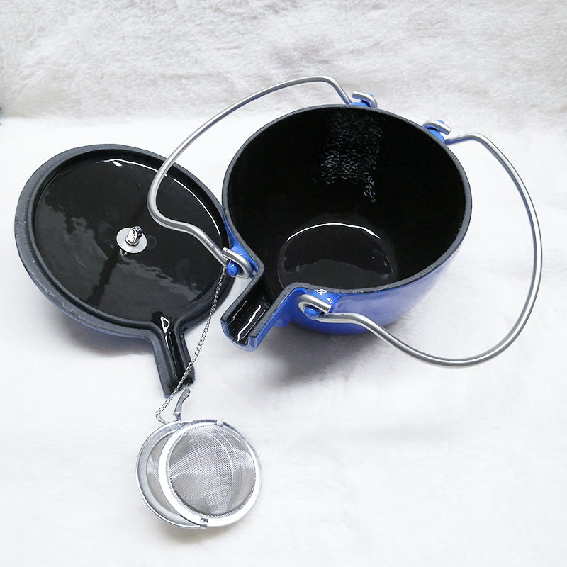 French Cast Iron Teapot Tea Pot Kettle 1150ml with FREE Strainer