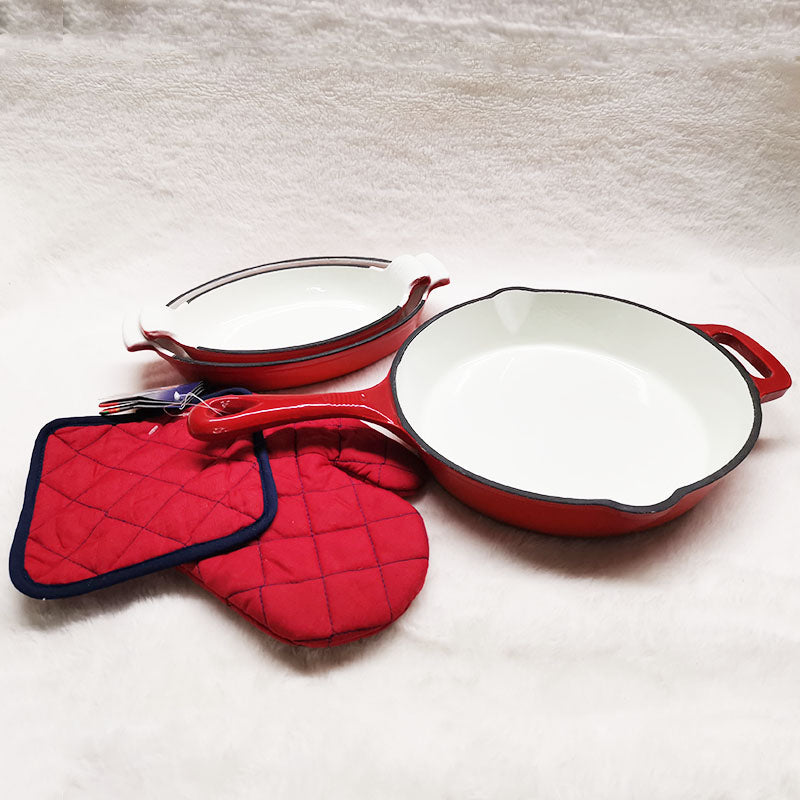 French Cast Iron Enamel Oval Baking Pan Lasagna Pan with Free Gift Oven Glove
