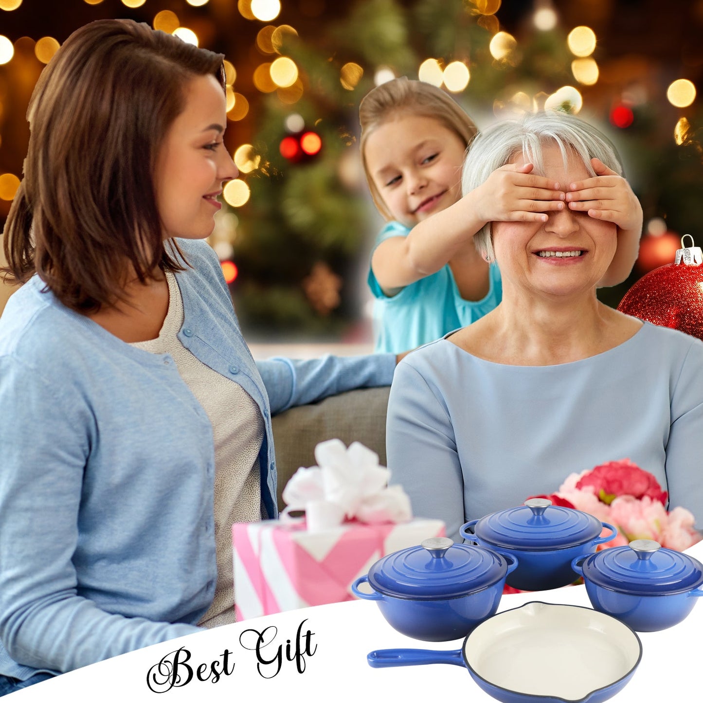 La Cocina 7 Piece Amazon Blue Cast Iron Enamel Cookware Set