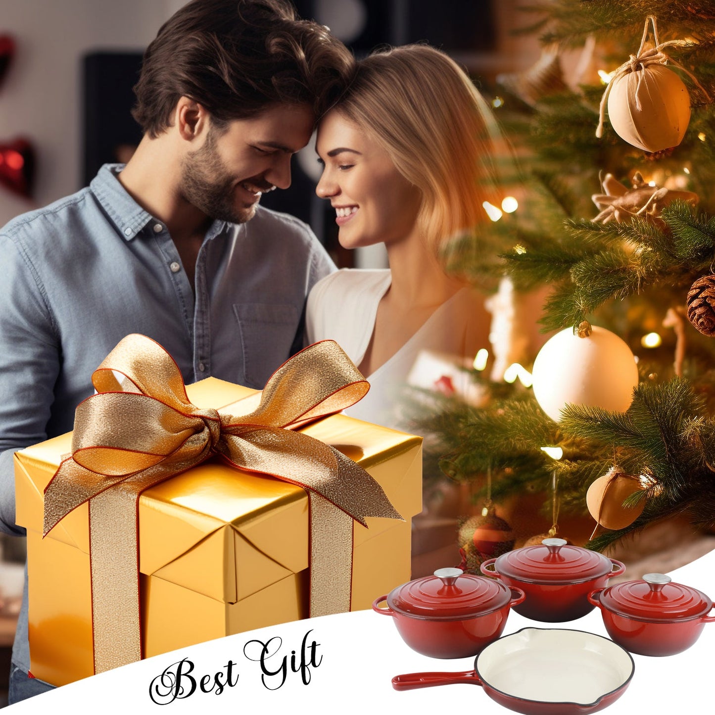 La Cocina 7 Piece African Red Cast Iron Enamel Cookware Set