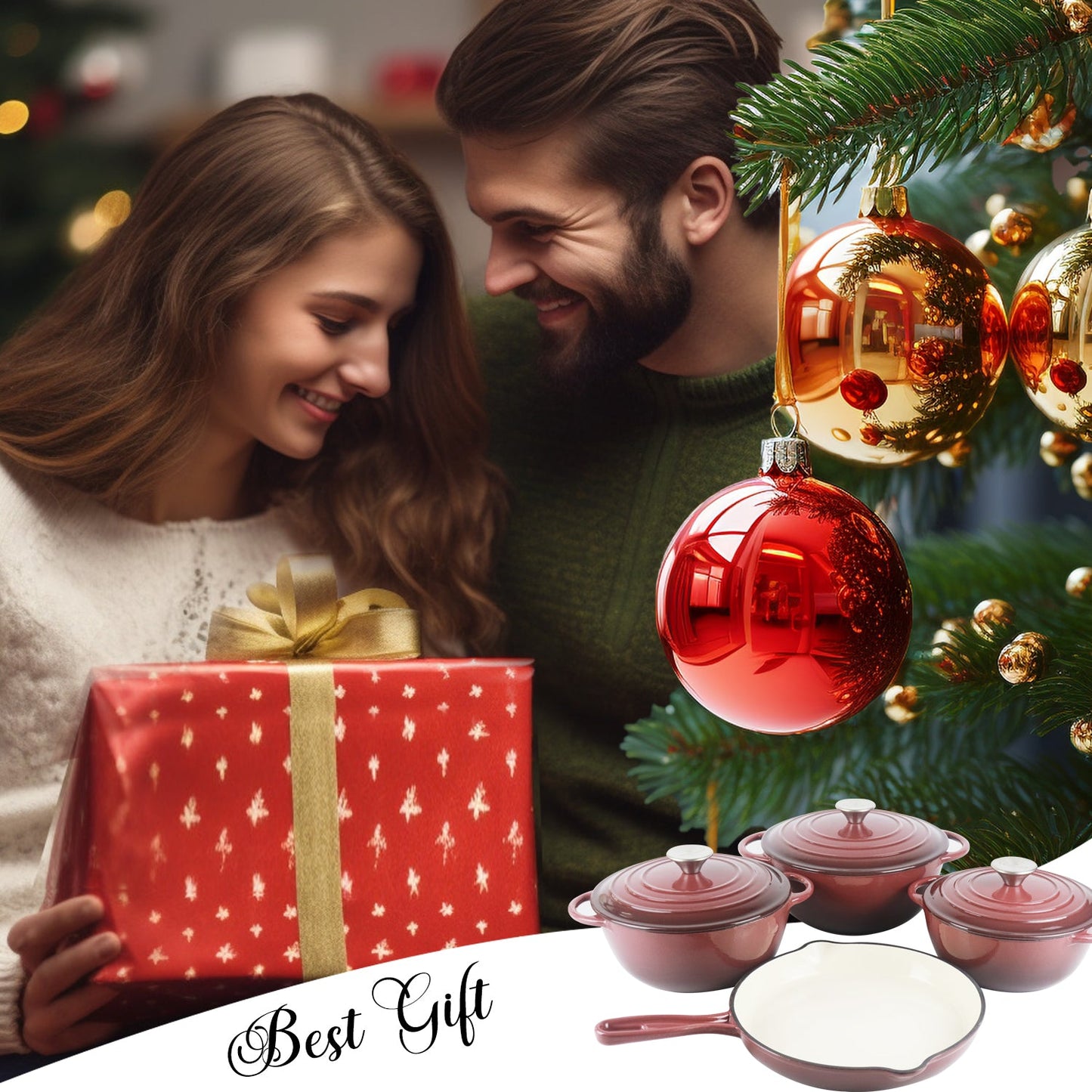 La Cocina 7 Piece Vintage Maroon Cast Iron Enamel Cookware Set