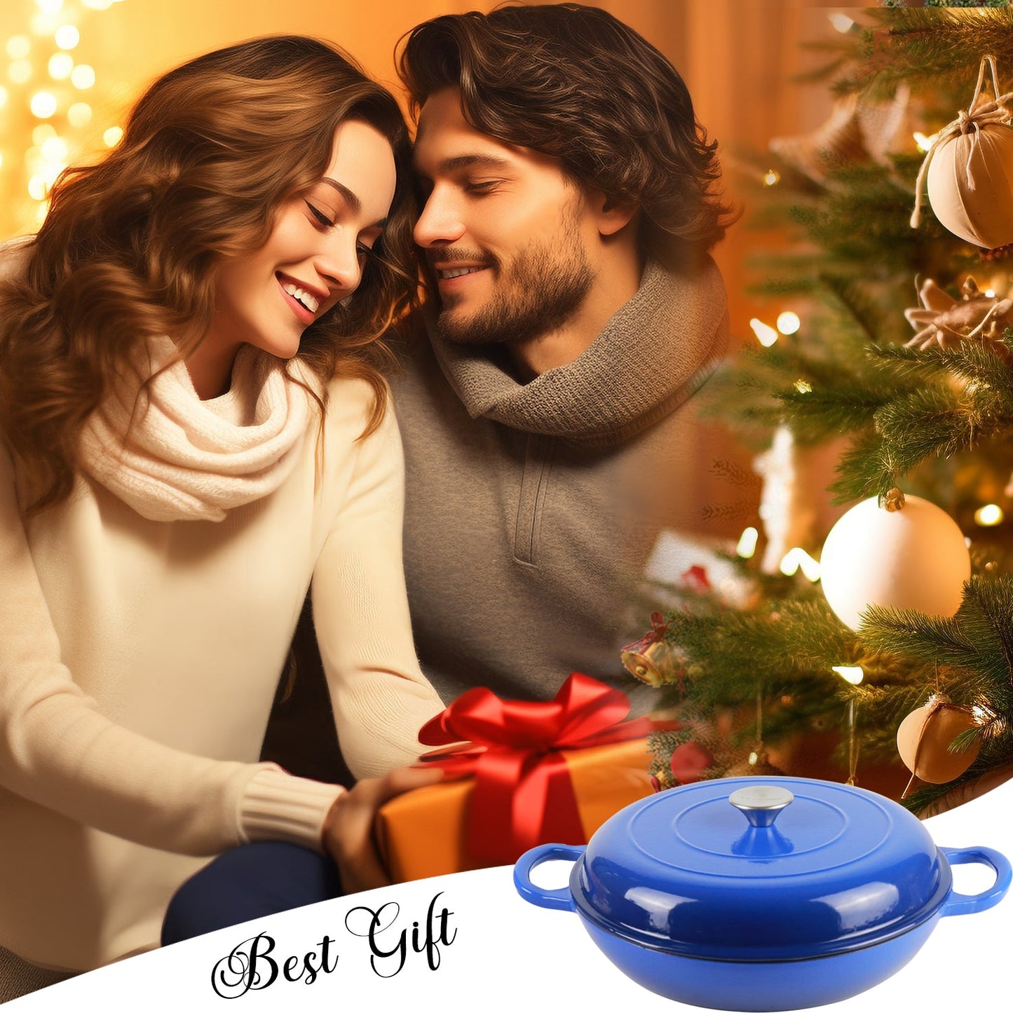 La Cocina 30cm Amazon Blue Cast Iron Shallow Round Casserole Paella Pot - 3.5 Liter